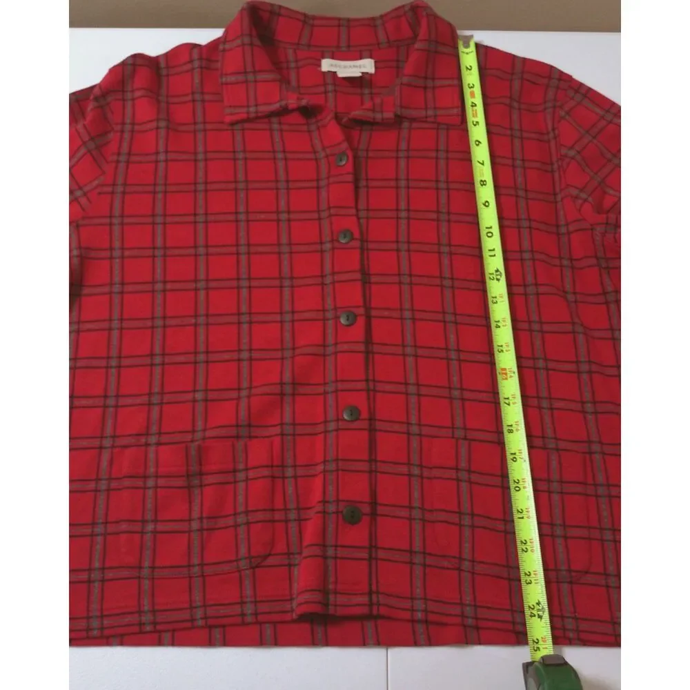 Vintage Bechamel Red Plaid Cotton Button Front Jacket Shacket XL Cottagecore